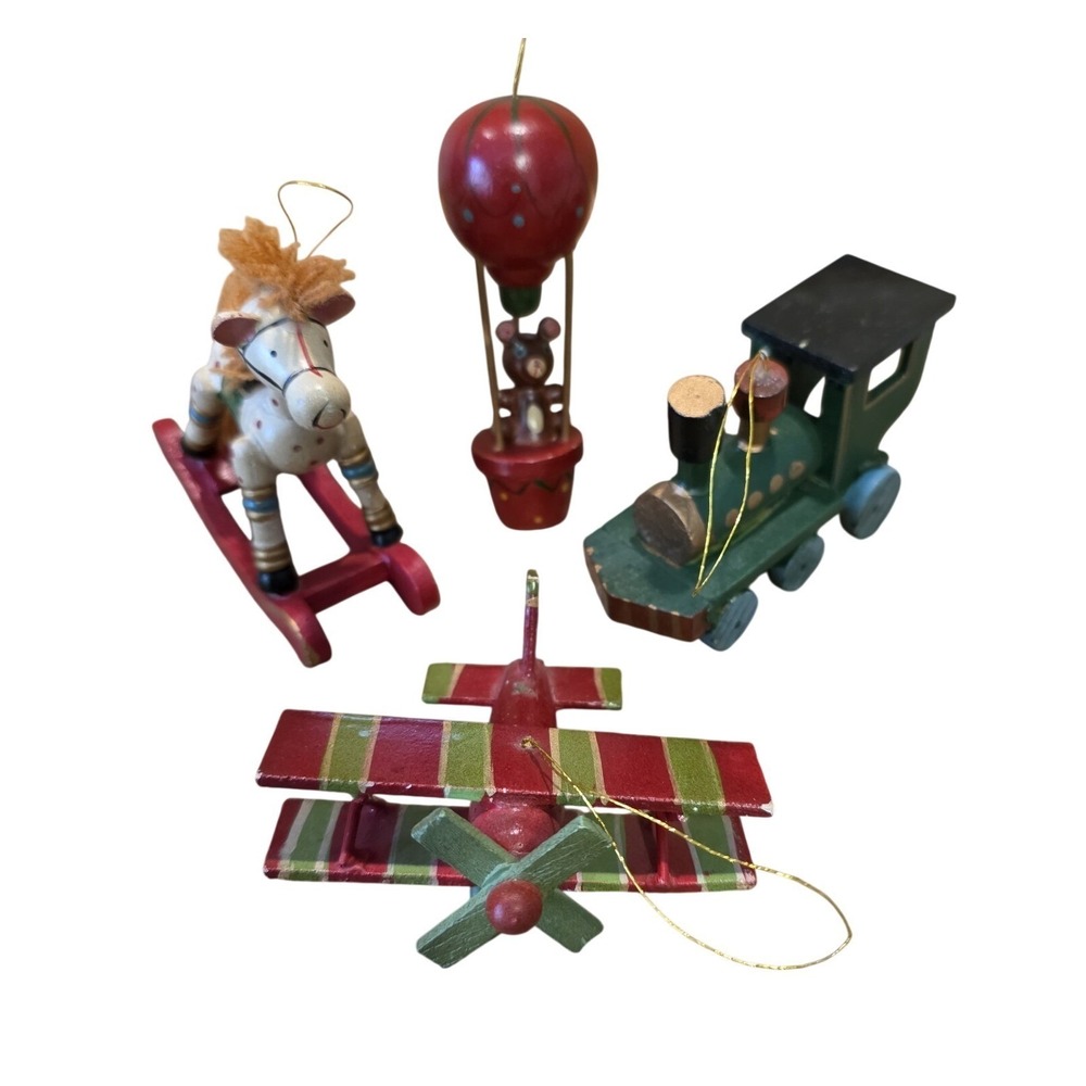 Russ‎ Berrie & Co Christmas Ornaments Lot of 4 Hand Painted Wooden Horses